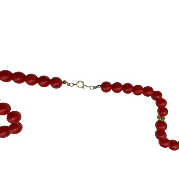 **Beaded Necklace Textured Gold Tone And Red Beads 30" - Picture 6 of 7